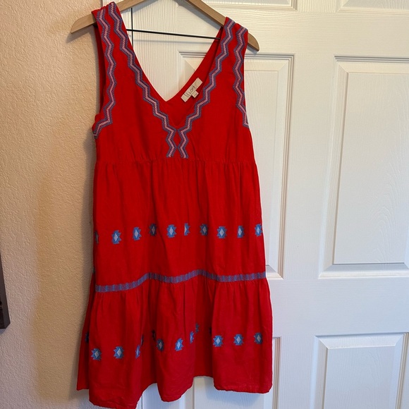 LOFT Dresses & Skirts - LOFT Red and Blue Embroidered Mini Dress